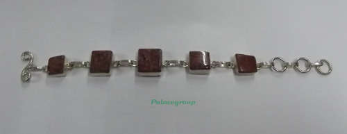 Fine Jewellery, Bracelet, Brecciated Jasper Stones In Silver 925 Chain With Toggle Clasp, 17.5cm