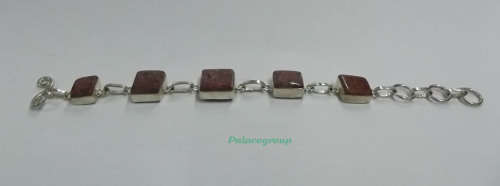 Fine Jewellery, Bracelet, Brecciated Jasper Stones In Silver 925 Chain With Toggle Clasp, 17.5cm