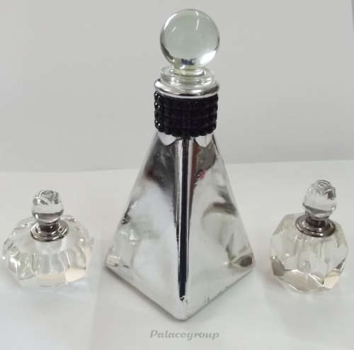 Perfume And Scent Bottles, Glass, Clear x 2 ±55mm, 1 x Silver Colour Glass Bottle As Per Photos
