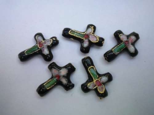 Cloisonne, Cross, Black, 18mm x 14mm, 2pc