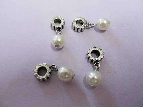 Nickel Spacer With White Faux Pearl, 17mm, 2pc