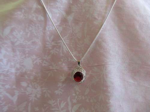Silver 925 Snake Chain, Lobster Clasp, Lenght ±42cm, Red Rhinestone Pendant