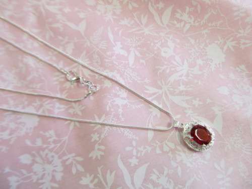 Silver 925 Snake Chain, Lobster Clasp, Lenght ±42cm, Red Rhinestone Pendant