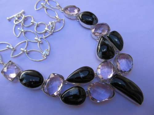 Silver 925 Oval Chain Necklace, Toggle Clasp, Lenght ±54cm, Snowflake Desidian and Simulated