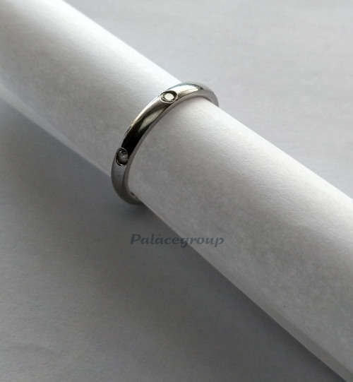 Ring Stainless Steel, 6 x Clear Rhinestones, Size 19.54mm (Size - T½)