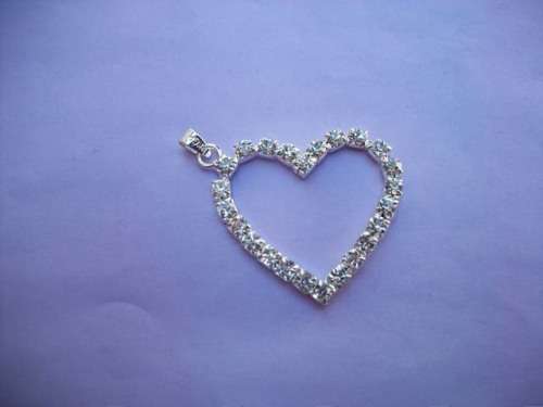 Pendant, Heart With Clear Rhinestones, Nickel Colour, 42mm, 1pc