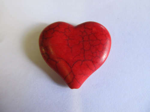 Pendant, Semi-Precious, Heart, Red Howlite, 33mm x 35mm, 1pc