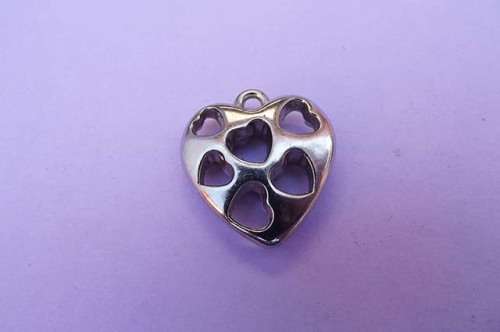 Pendant, Heart, Acrylic, Rhodium Plated, Nickel, 26mm, 1pc