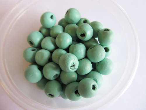 Wooden Beads, Round, Green, 11mm x 12mm, ±14pc