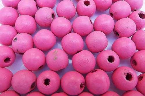 Wooden Beads, Round, Dark Pink, 15mm x 16mm, 6pc