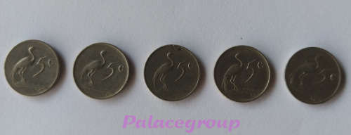 1 Lot 5 Cent Coins - South Africa / Suid Afrika, 4 x 1965, 1 x 1969, Circulated - As Per Scan