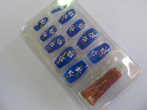 Beauty Products Nails, Party Nails, Flower Design, Blue, 10pc / 1 Set