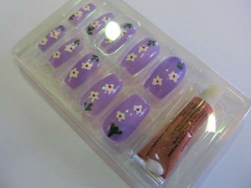 Beauty Products Nails, Party Nails, Flower Design, Purple, 10pc / 1 Set