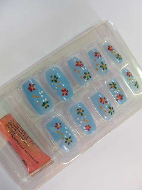 Beauty Products Nails, Party Nails, Flower Design, Turquoise, 10pc / 1 Set