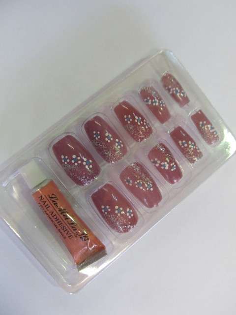 Beauty Products Nails, Party Nails, Flower Design, Pink, 10pc / 1 Set