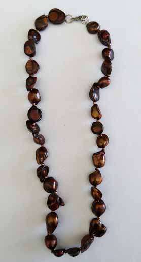 Necklace, Freshwater Pearls, Uneven Size, Copper Tone,  ±40cm