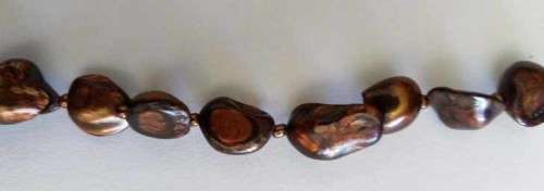 Necklace, Freshwater Pearls, Uneven Size, Copper Tone,  ±40cm