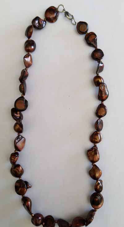 Necklace, Freshwater Pearls, Uneven Size, Copper Tone,  ±40cm