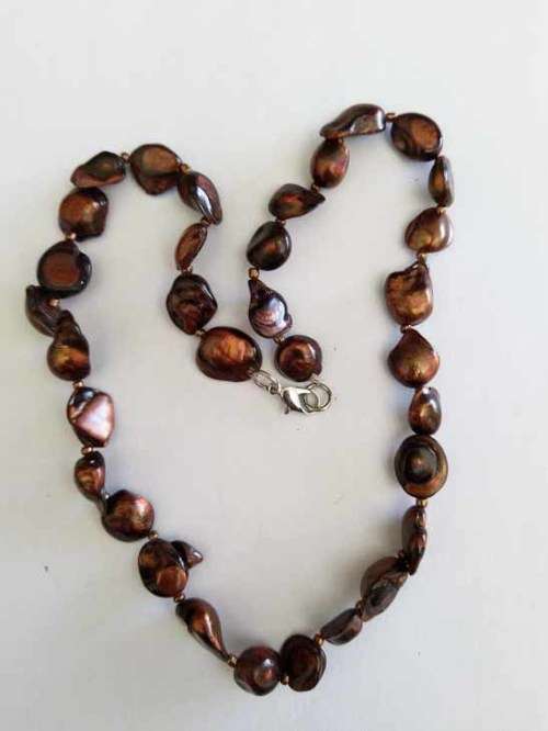 Necklace, Freshwater Pearls, Uneven Size, Copper Tone,  ±40cm