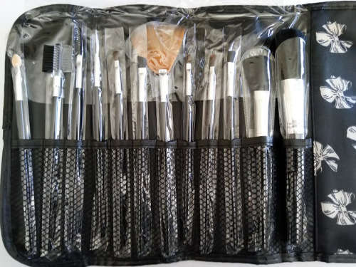 Makeup Set, Brushes And Applicators In Black And Silver Pouch, See Photos Below...