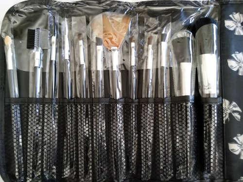 Makeup Set, Brushes And Applicators In Black And Silver Pouch, See Photos Below...