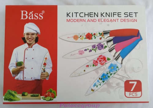 Báss®, Kithen Knife Set, Modern And Elegant Design, Pink Flower Theme, 7pc, See Photos Below
