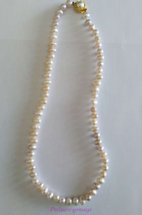 Necklace - Light Peach Freshwater Pearls, Box Clasp, Pearl Size ±8mm Uneven, ±42cm