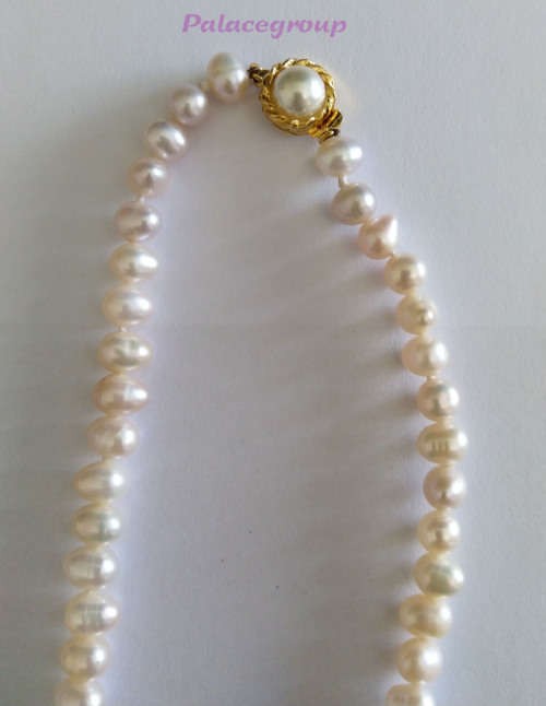 Necklace - Light Peach Freshwater Pearls, Box Clasp, Pearl Size ±8mm Uneven, ±42cm