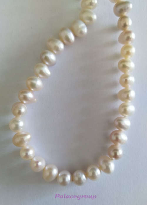 Necklace - Light Peach Freshwater Pearls, Box Clasp, Pearl Size ±8mm Uneven, ±42cm