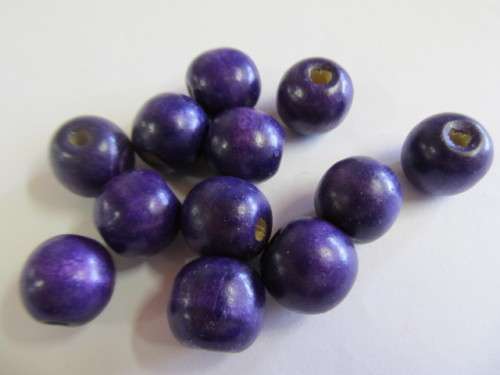 Wooden Beads, Round, Purple, 15mm x 16mm, 6pc