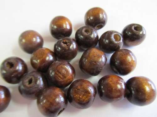 Wooden Beads, Round, Brown, 15mm x 16mm, 6pc