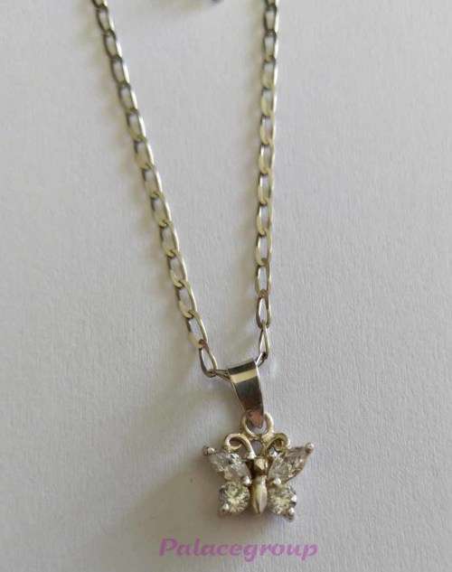 Silver Necklace and Pendant, Stamped 925, Butterfly Pendant with 4 x Cubics On Wings, ±43cm