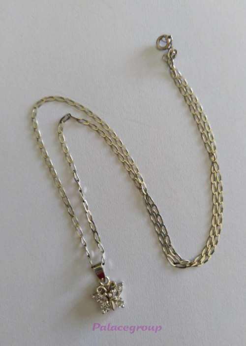 Silver Necklace and Pendant, Stamped 925, Butterfly Pendant with 4 x Cubics On Wings, ±43cm