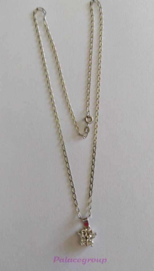 Silver Necklace and Pendant, Stamped 925, Butterfly Pendant with 4 x Cubics On Wings, ±43cm