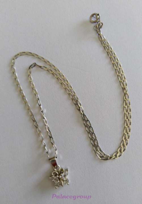Silver Necklace and Pendant, Stamped 925, Butterfly Pendant with 4 x Cubics On Wings, ±43cm