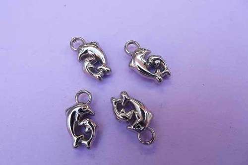 Charms, Dolphins, Acrylic, Rhodium Plated, Nickel, 19mm, 5pc