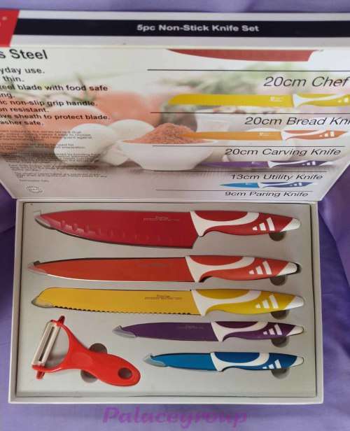 Prestige Kithen Knife Set, Modern And Elegant Design, Coloured Blades, Food Safe Resin Coating, 5pc