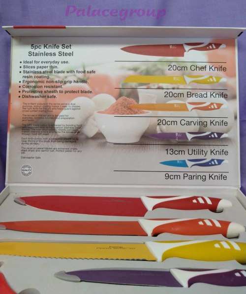 Prestige Kithen Knife Set, Modern And Elegant Design, Coloured Blades, Food Safe Resin Coating, 5pc