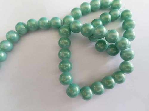 Glass Beads, Fancy, Round, Green Shimmer, 10mm, ±42pc