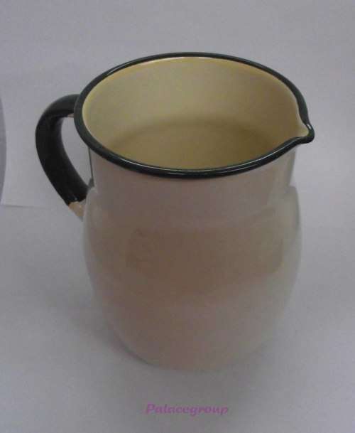 Enamel Jug, Cream With Green Trim, 1.25lt, Not Been Used
