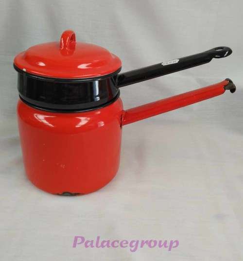 Red And Black Vintage Polish Double Boiler. ±750ml, Bottom - 100mm, Top - 120mm, Height - 110mm