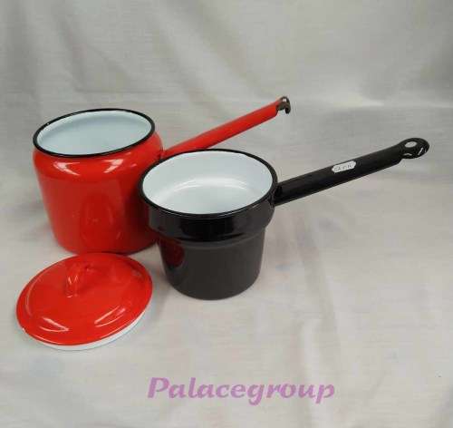 Red And Black Vintage Polish Double Boiler. ±750ml, Bottom - 100mm, Top - 120mm, Height - 110mm