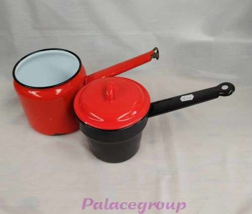 Red And Black Vintage Polish Double Boiler. ±750ml, Bottom - 100mm, Top - 120mm, Height - 110mm