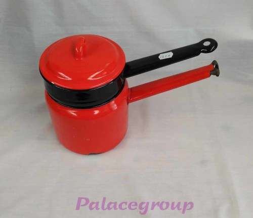 Red And Black Vintage Polish Double Boiler. ±750ml, Bottom - 100mm, Top - 120mm, Height - 110mm