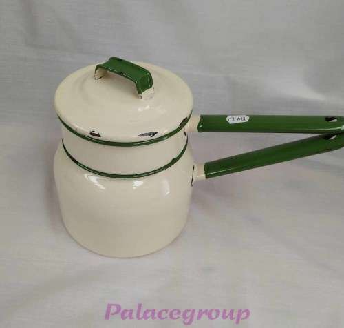 Cream And Green Vintage Double Boiler. ±750ml, Bottom - 155mm, Top - 115mm, Height - 110mm