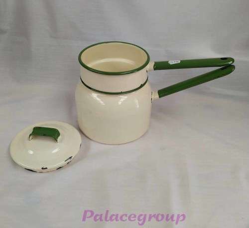 Cream And Green Vintage Double Boiler. ±750ml, Bottom - 155mm, Top - 115mm, Height - 110mm