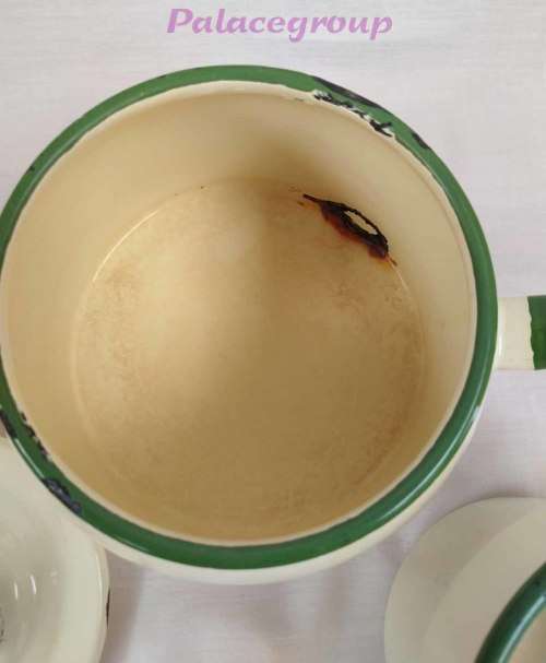 Cream And Green Vintage Double Boiler. ±750ml, Bottom - 155mm, Top - 115mm, Height - 110mm