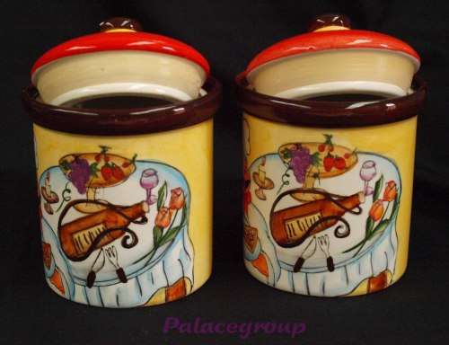 3 x  Storage Jars, Yellow, Orange & Brown, Kitchen Theme, Not Used, See Photos & Desc Below