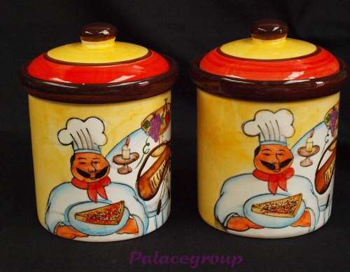 3 x  Storage Jars, Yellow, Orange & Brown, Kitchen Theme, Not Used, See Photos & Desc Below