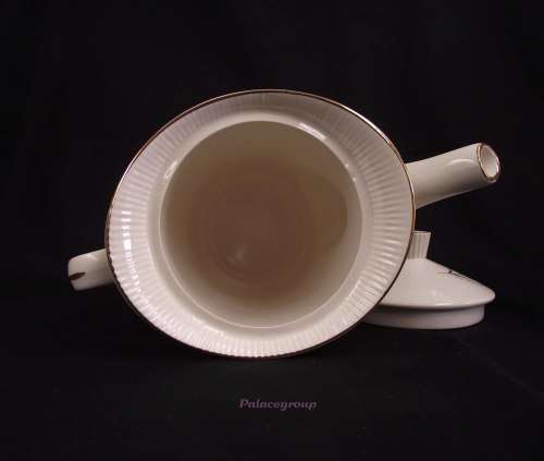 Vintage Egersund Tea / Coffee Pot, Cream With Gold Rim, Blue Grey And Black Flower, Made In Norway